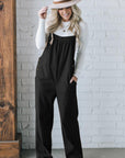 Black Solid Pocketed Loose Fit Corduroy Overall