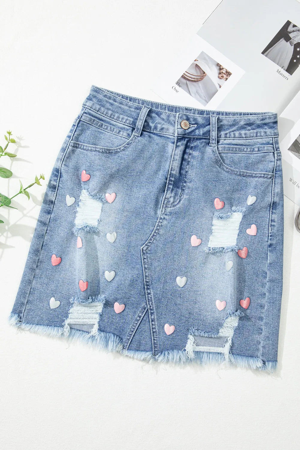 Distressed Raw Hem Heart Mini Denim Skirt - Little Miss Vanilla