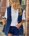 Full Size V-Neck Button Up Denim Vest - Little Miss Vanilla