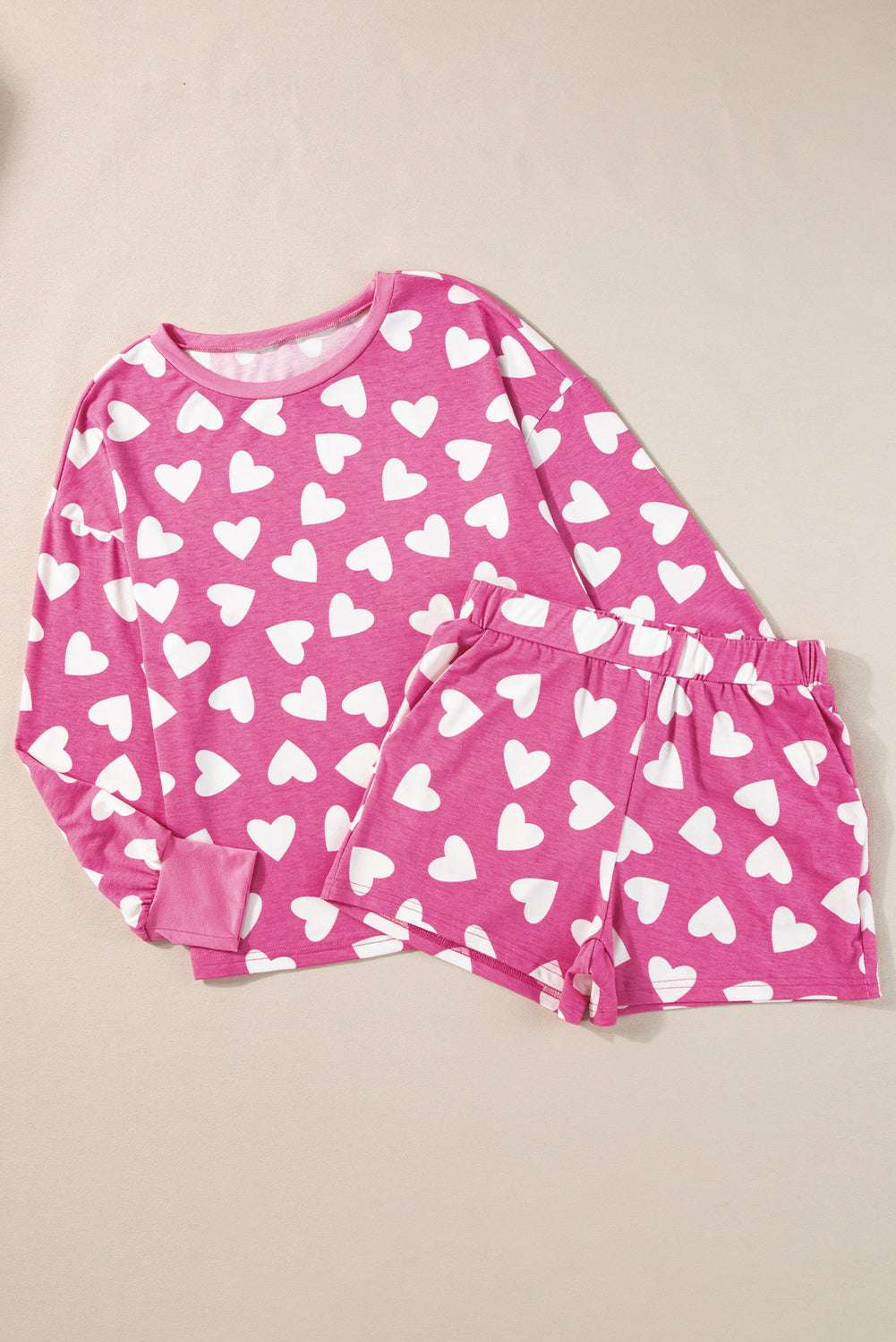 Pink Valentine Heart Shape Print Long Sleeve Top Shorts Lounge Set - Little Miss Vanilla