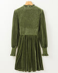 Moss Green Frilled Neck Smocked Bodice Velvet Dress - Little Miss Vanilla