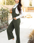 Jungle Green Solid Pocketed Loose Fit Corduroy Overall