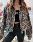 Dark Khaki Leopard Print Corduroy Irregular Hem Buttoned Jacket - Little Miss Vanilla