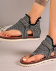 Denim Thong Sandals With Rear Zipper Summer Retro Beach Flat Shoes For Women