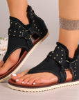 Denim Thong Sandals With Rear Zipper Summer Retro Beach Flat Shoes For Women