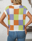 Mandy Checkered Round Neck Cap Sleeve Knit Top - Little Miss Vanilla