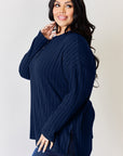 Basic Bae Full Size Ribbed Half Button Long Sleeve High-Low T-Shirt - Little Miss Vanilla