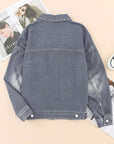 Gray Chest Pockets Drop Shoulder Loose Denim Jacket - Little Miss Vanilla