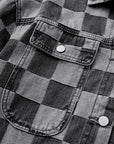 Black Checkered Patchwork Button up Denim Jacket