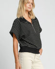 Umgee Striped Half Zip Short Sleeve Sweatshirt - Little Miss Vanilla