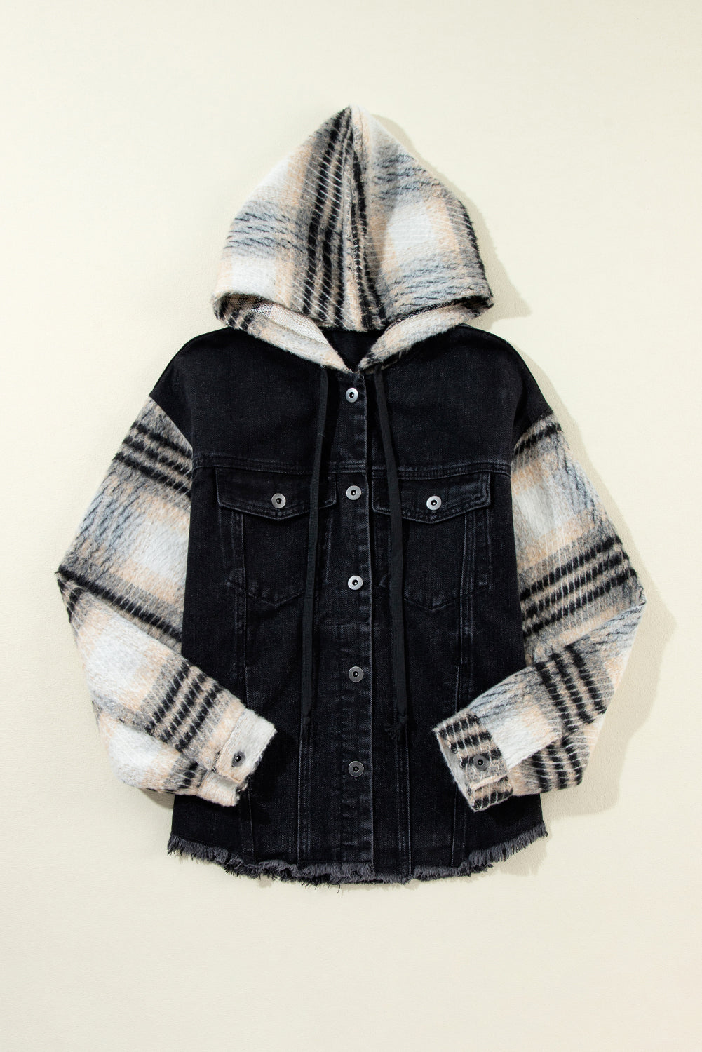 Raw Hem Drawstring Hooded Denim Jacket - Little Miss Vanilla