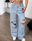 Distressed Wide Leg Jeans with Pockets - Little Miss Vanilla