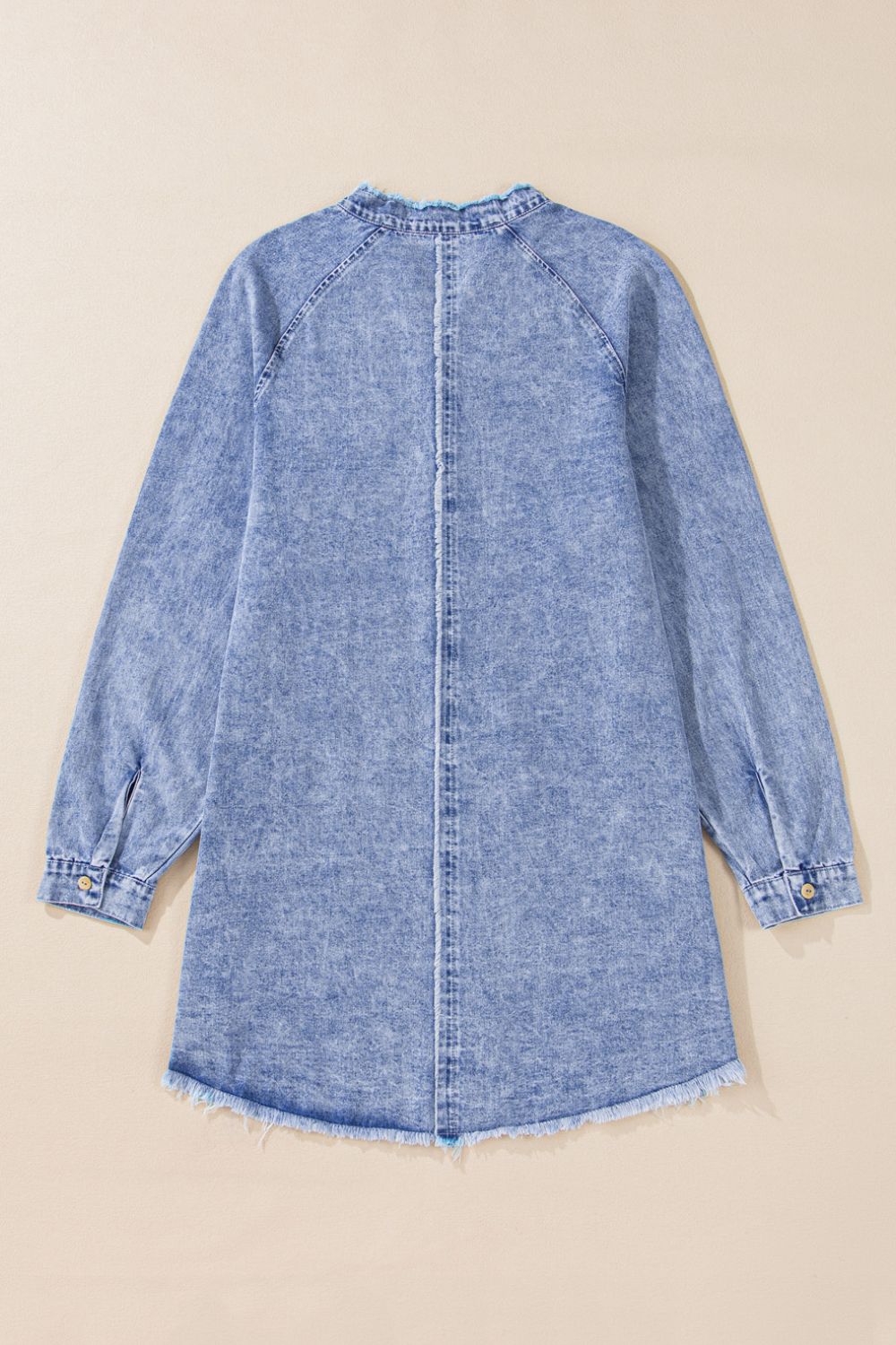 Raw Hem Button Down Long Sleeve Denim Dress - Little Miss Vanilla