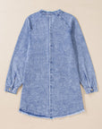 Raw Hem Button Down Long Sleeve Denim Dress - Little Miss Vanilla