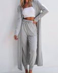 Light Grey Split Long Cardigan and Skinny Pants Lounge Set - Little Miss Vanilla