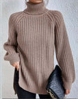 Turtleneck Pullover Sweater With Split Design Fashion Simple Solid Color Long Sleeve Tops Women's Clothing