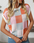 Mandy Checkered Round Neck Cap Sleeve Knit Top - Little Miss Vanilla