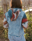 Raw Hem Geometric Hooded Denim Jacket - Little Miss Vanilla