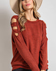 Cutout Round Neck Long Sleeve Top - Little Miss Vanilla