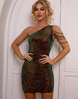 Sequin Rhinestone Chain Detail One-Shoulder Bodycon Dress - Little Miss Vanilla