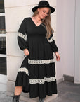 Plus Size Lace Detail V-Neck Long Sleeve Midi Dress - Little Miss Vanilla