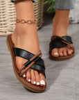 Black Criss Cross PU Leather Flat Slippers