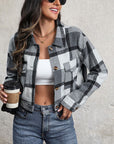 Plaid Lapel Cropped Jacket With Pockets Fashion Button Long Sleeve Short Outwear Tops Coat For Womens Clothing - Little Miss Vanilla