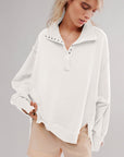 Exposed Seam Side Slit Long Sleeve Sweatshirt - Little Miss Vanilla