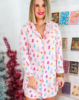 Pink Christmas Twinkle Tree Print Shirt Sleep Dress - Little Miss Vanilla