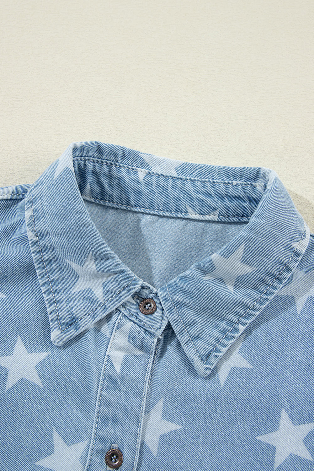 Raw Hem Star Collared Neck Denim Top - Little Miss Vanilla