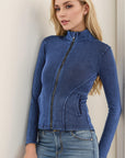 Basic Bae Pocketed Turtleneck Zip Up Denim Top - Little Miss Vanilla