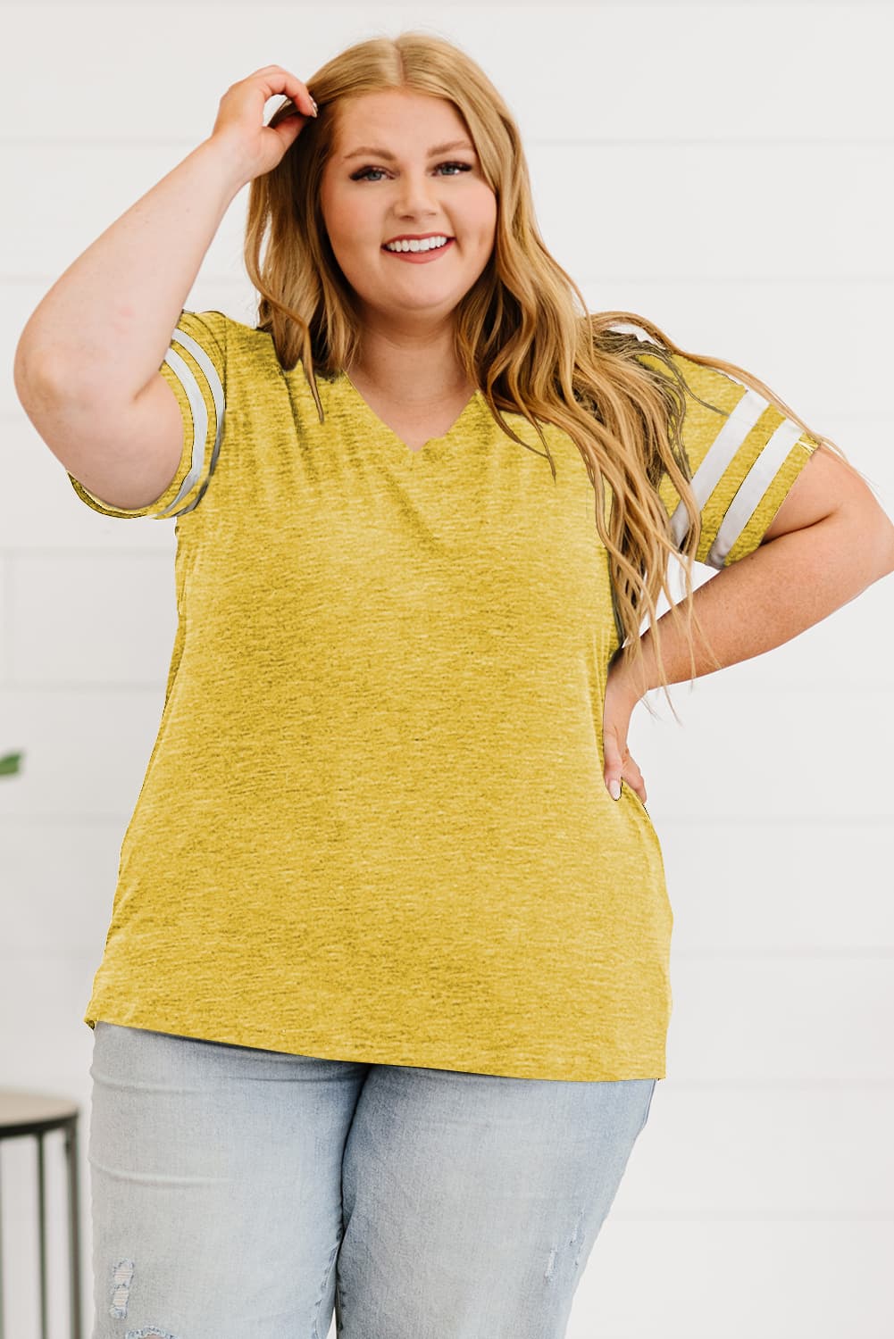 Plus Size Striped V-Neck Tee Shirt - Little Miss Vanilla