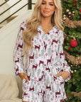 White Christmas Deer Printed Shirt and Shorts Lounge Set - Little Miss Vanilla