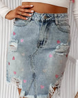 Distressed Raw Hem Heart Mini Denim Skirt - Little Miss Vanilla