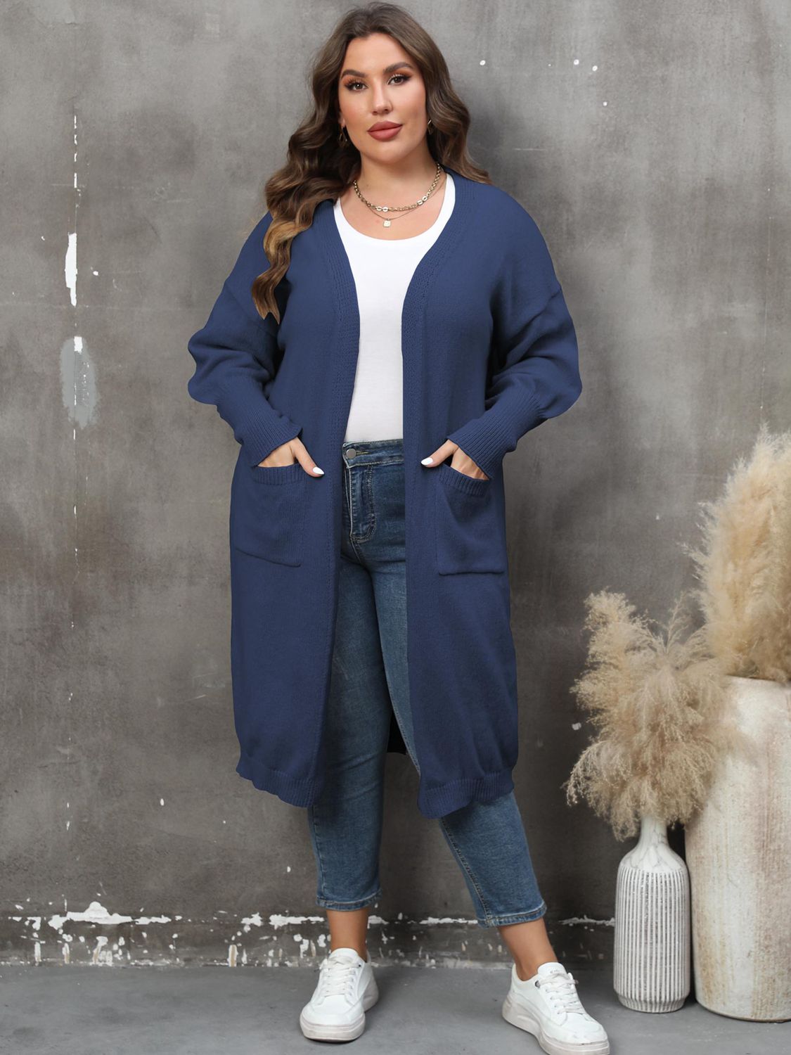 Plus Size Long Sleeve Pocketed Cardigan - Little Miss Vanilla