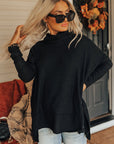 Side Slit High-Low Cowl Neck Long Sleeve Blouse - Little Miss Vanilla