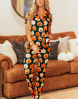 Orange Halloween Pattern Short Sleeve Shirt Pajama Set - Little Miss Vanilla