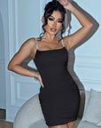 Rhinestone Spaghetti Strap Satin Bodycon Dress - Little Miss Vanilla