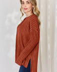 Basic Bae Full Size Ribbed Half Button Long Sleeve High-Low T-Shirt - Little Miss Vanilla