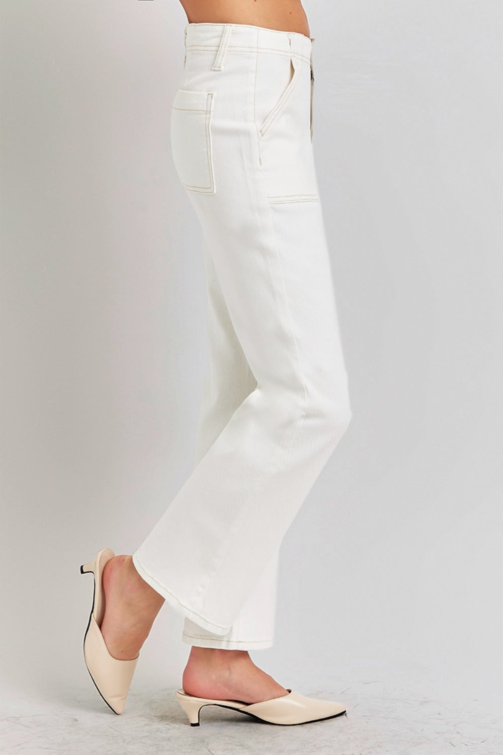 RISEN High Rise Ankle Flare Jeans with Patch Pockets - Little Miss Vanilla