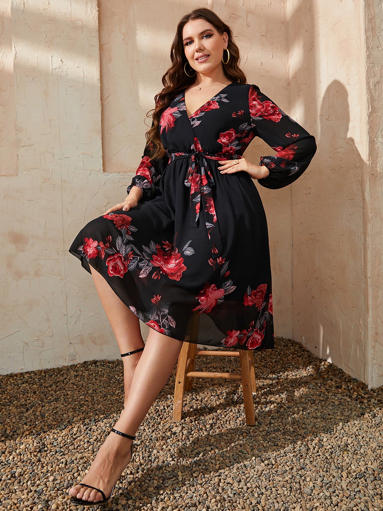 Honey Plus Size Floral Surplice Neck Tie Waist Dress - Little Miss Vanilla