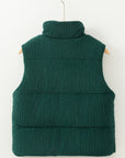 Jungle Green Corduroy Stand Neck Zipped Puffer Vest