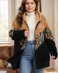 Plus Size Leopard Zip Up Hooded Outerwear - Little Miss Vanilla