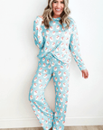 Sky Blue Santa Claus Striped Print Loose Fit Two Piece Lounge Set - Little Miss Vanilla