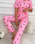 Pink Valentines Heart Print Tee and Pants Lounge Set