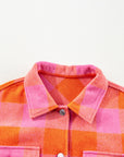 Orange Plaid Chest Pockets Button-up Turn Down Collar Jacket