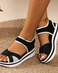 Summer Mesh Cross-strap Sandals With Velcro-design Thick Sole Flats Beach Shoes Women