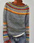 Women's Fashion Round Neck Multicolor Loose Leisure Pullover Knitwear Sweater