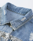 Sequin Fringe Trim Distressed Button Up Denim Jacket - Little Miss Vanilla