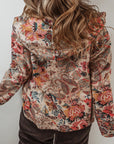 Beige Vintage Paisley Floral Printed Sherpa Lined Hooded Jacket